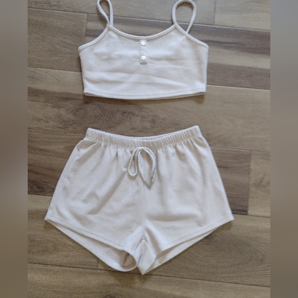 Cream Crop Top and Shorts Set